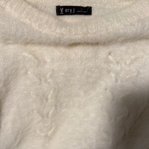 Very J Ivory Fuzzy Knit Crewneck Sweater